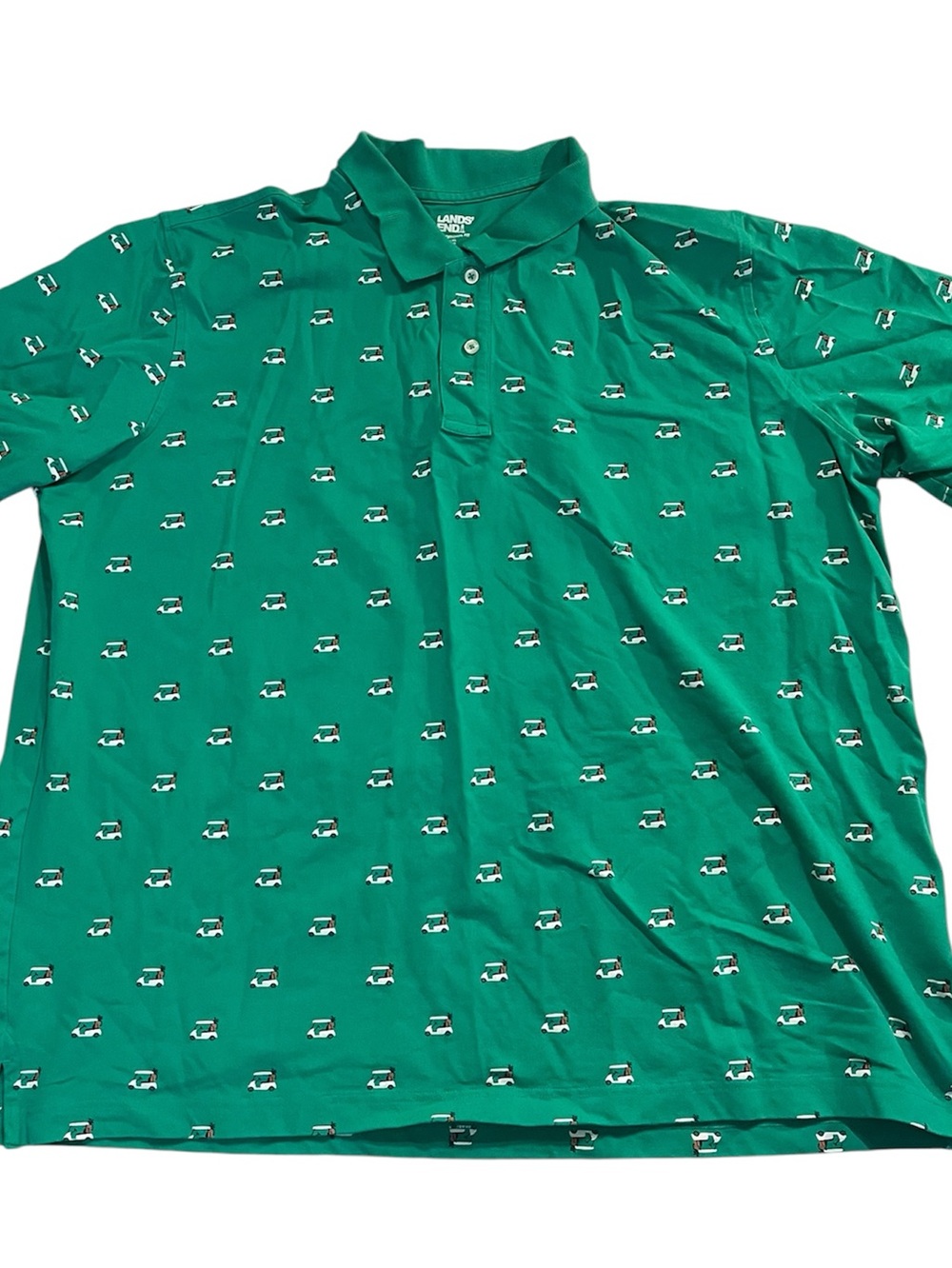 Lands' End | Men’s Golf Cart Graphic Print Kelly Green Polo XXL 2XL